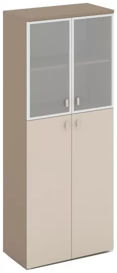 Шкаф высокий широкий (2 средних фасада ЛДСП + 2 низких фасада стекло в раме)